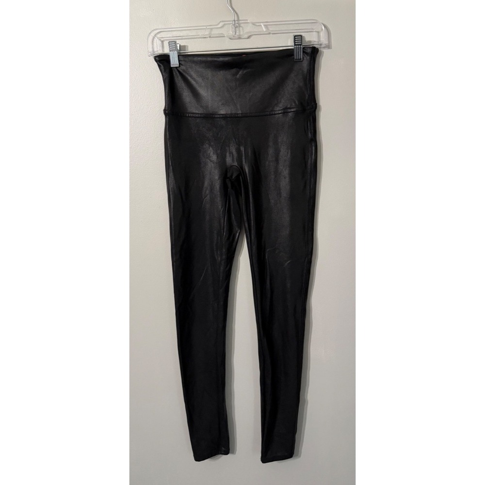 SPANX Women's Black Faux Leather High Rise‎ Leggings Pants Med